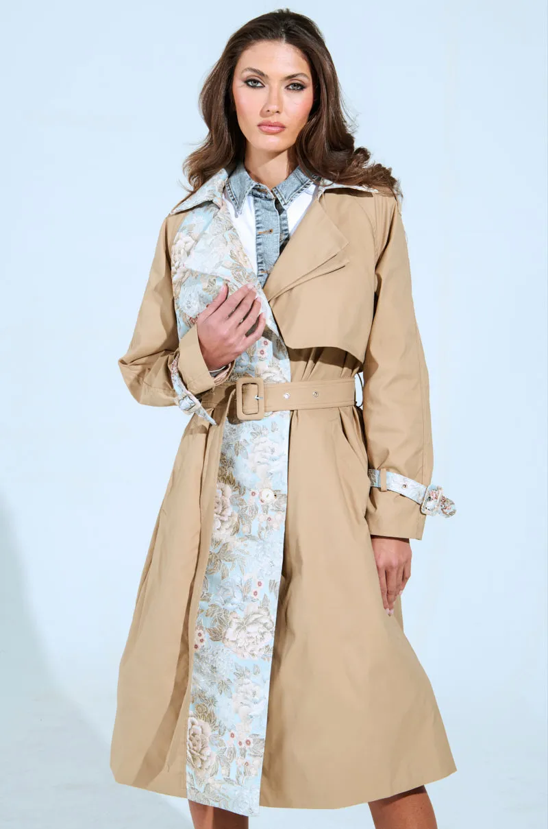 PEEKABOO BROCADE TRIM TRENCH sold by AKIRA product image thumbnail 2