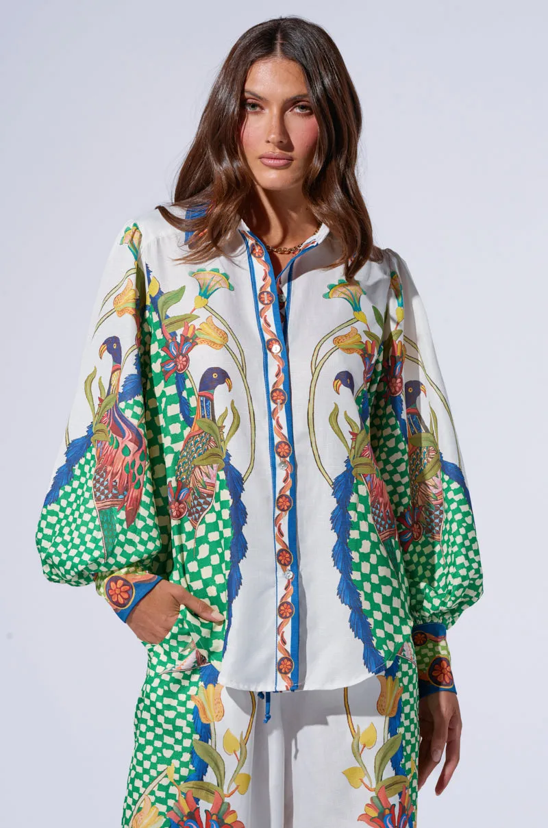 WALK THIS WAY PRINTED TOP sold by AKIRA