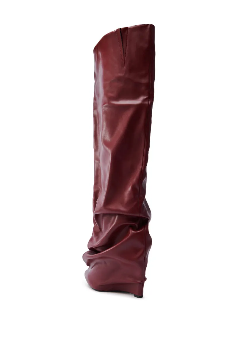 AZALEA WANG TEUILA BURGUNDY WEDGE RUCHED BOOT sold by AKIRA product image thumbnail 5