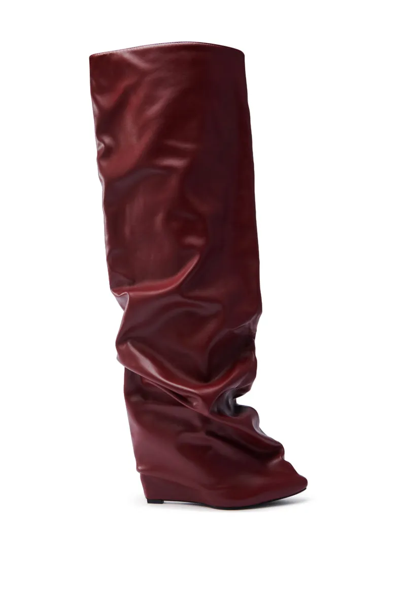 AZALEA WANG TEUILA BURGUNDY WEDGE RUCHED BOOT sold by AKIRA product image thumbnail 3