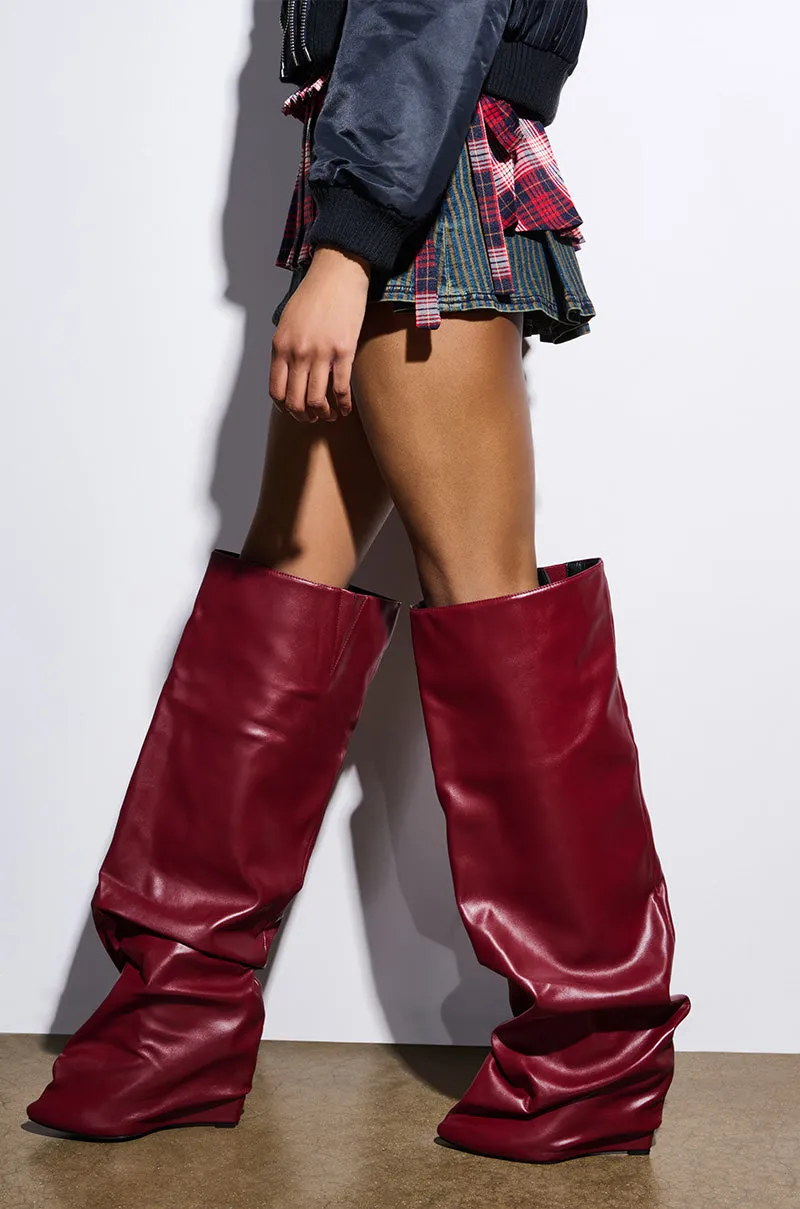 AZALEA WANG TEUILA BURGUNDY WEDGE RUCHED BOOT sold by AKIRA product image thumbnail 2