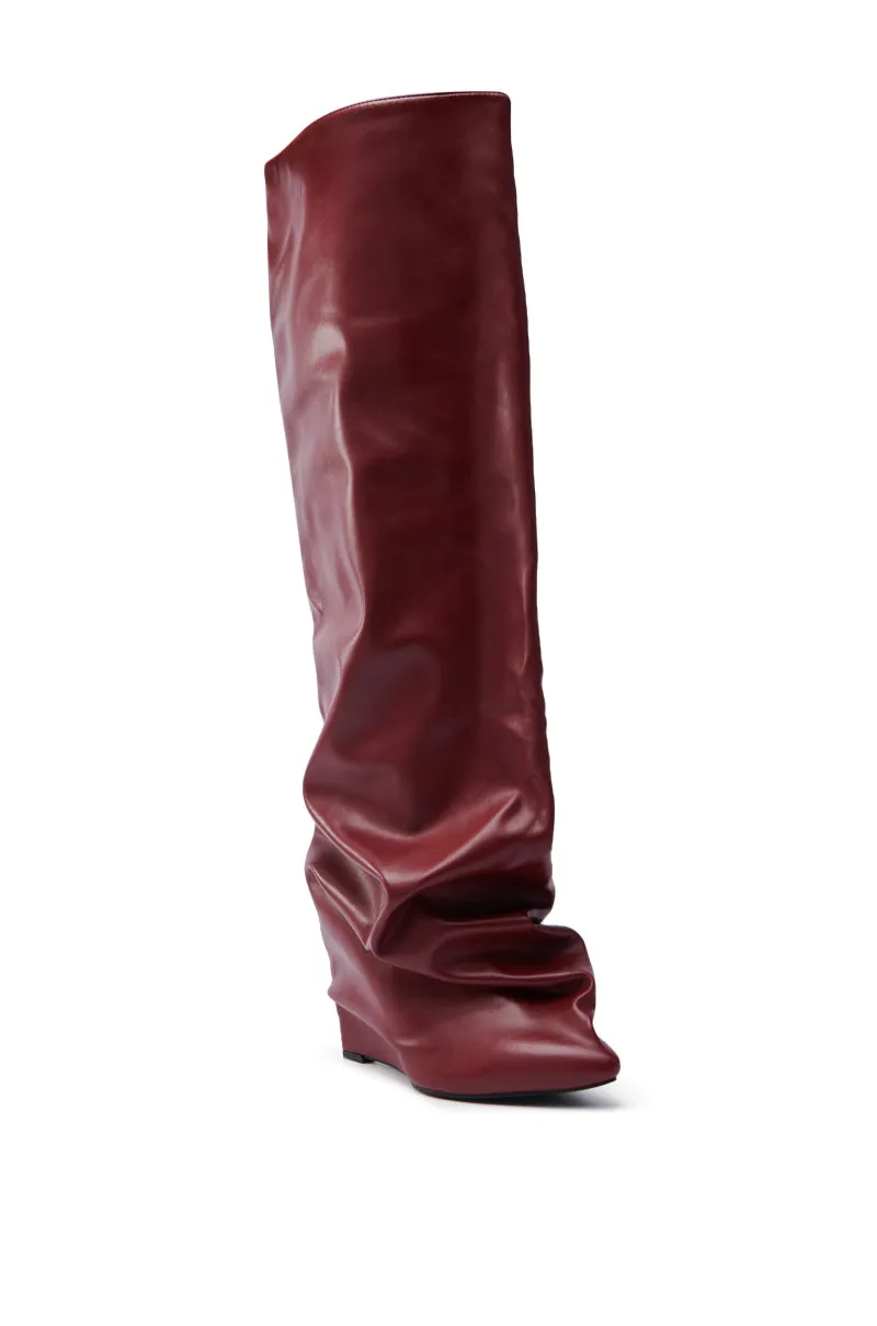AZALEA WANG TEUILA BURGUNDY WEDGE RUCHED BOOT sold by AKIRA product image thumbnail 4