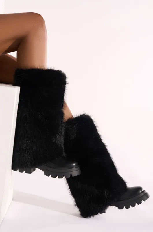 AZALEA WANG AHSOKA BLACK FUR FLATFORM BOOT sold by AKIRA