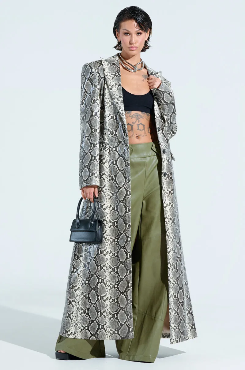 INCOGNITO SNAKE PRINT TRENCH IN IVORY sold by AKIRA