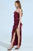 CYRUS VELVET MAXI DRESS IN BURGUNDY sold by AKIRA