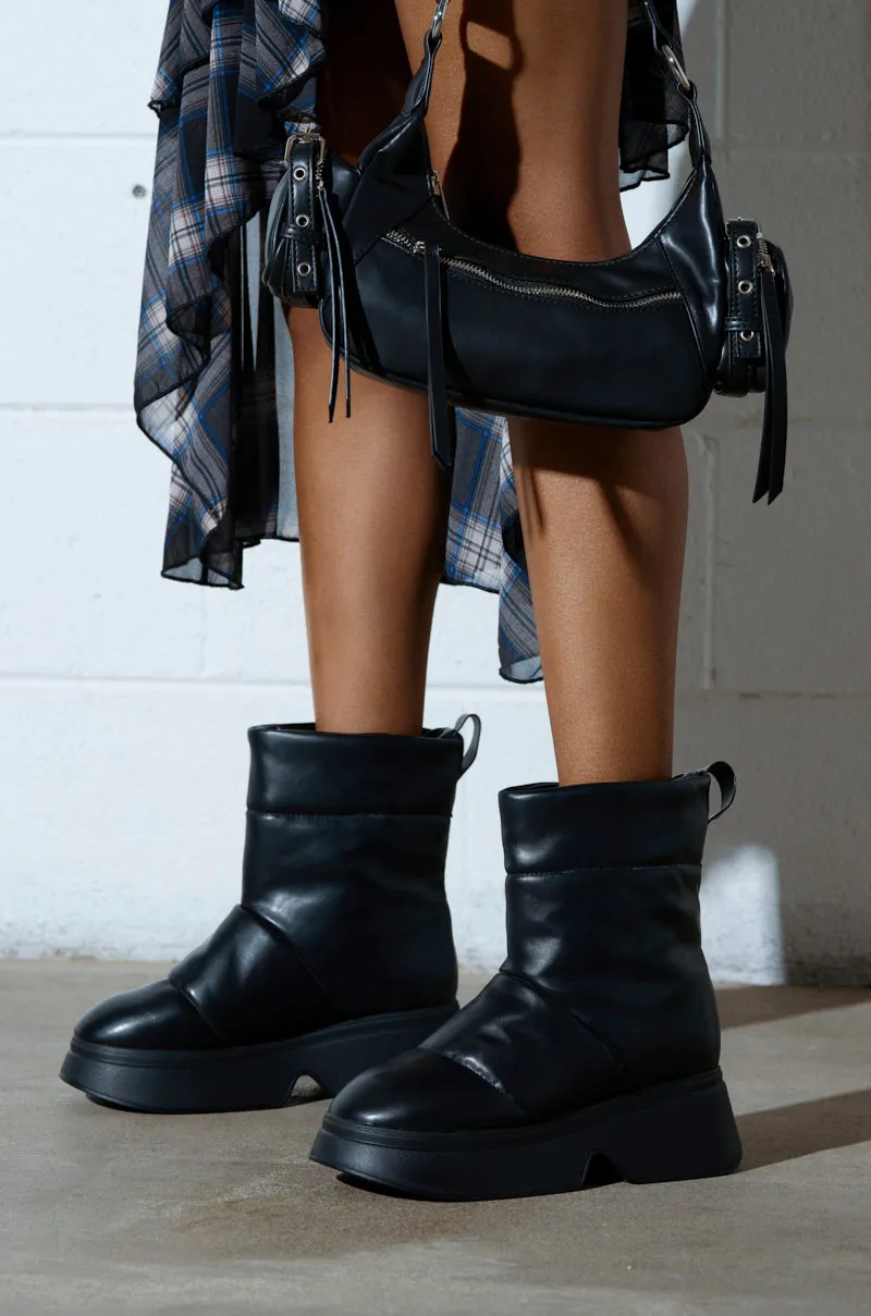 SNOWMOBILE BLACK FLAT BOOTIE sold by AKIRA