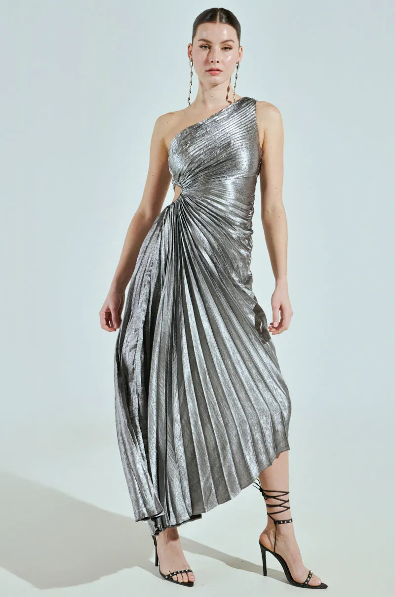 A LITTLE PARTY PLEATED MIDI DRESS IN SILVER sold by AKIRA product image thumbnail 4