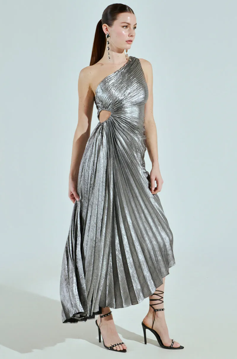 A LITTLE PARTY PLEATED MIDI DRESS IN SILVER sold by AKIRA product image thumbnail 2