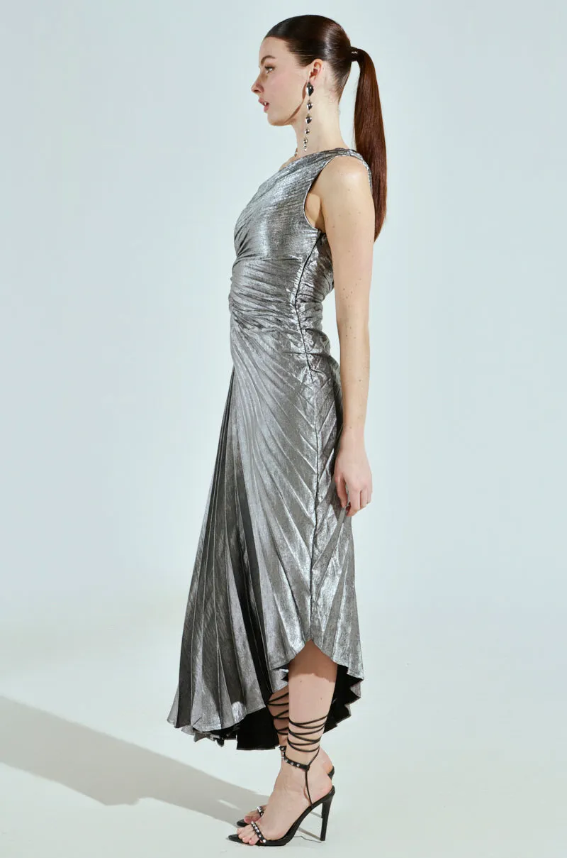 A LITTLE PARTY PLEATED MIDI DRESS IN SILVER sold by AKIRA product image thumbnail 5