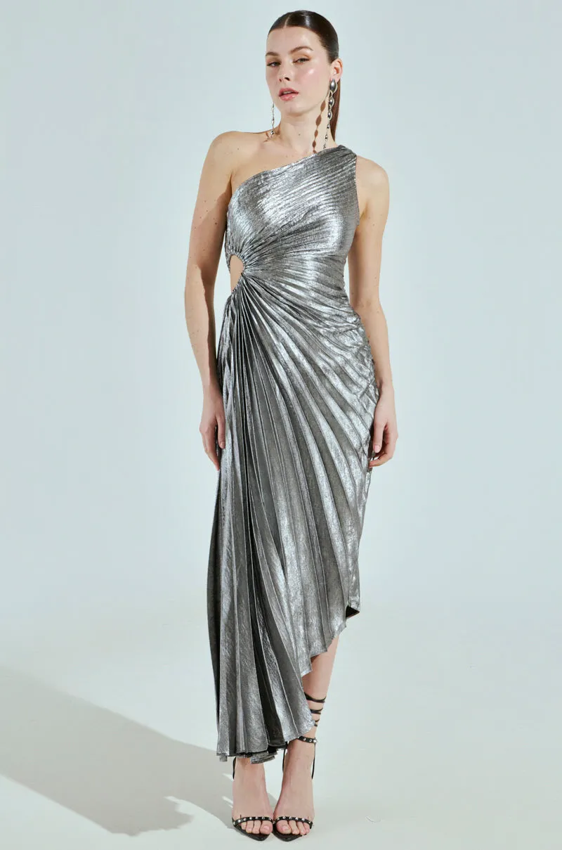 A LITTLE PARTY PLEATED MIDI DRESS IN SILVER sold by AKIRA product image thumbnail 3