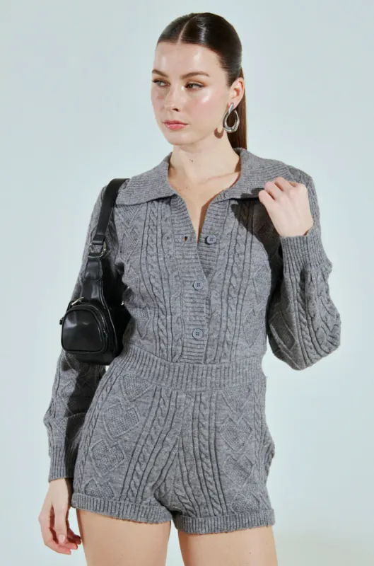 JUST ADD A HEEL KNIT ROMPER sold by AKIRA