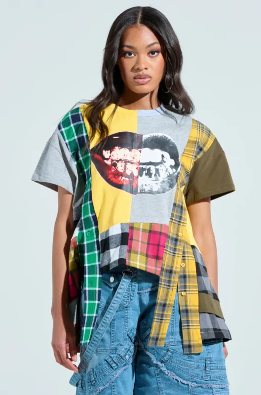 REBUILT OVERSIZED FLANNEL T-SHIRT sold by AKIRA