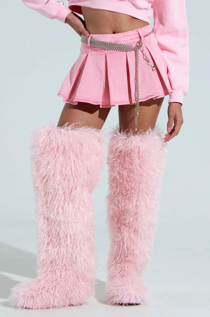 THOUGHT I KNEW YOU PINK DENIM PLEATED MINI SKIRT sold by AKIRA product image thumbnail 2
