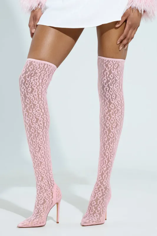 AZALEA WANG FREYJA OVER THE KNEE LACE BOOT IN PINK sold by AKIRA