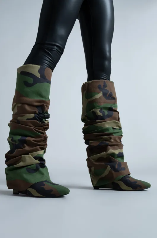 AZALEA WANG ZUMMA CAMO WEDGE BOOT sold by AKIRA