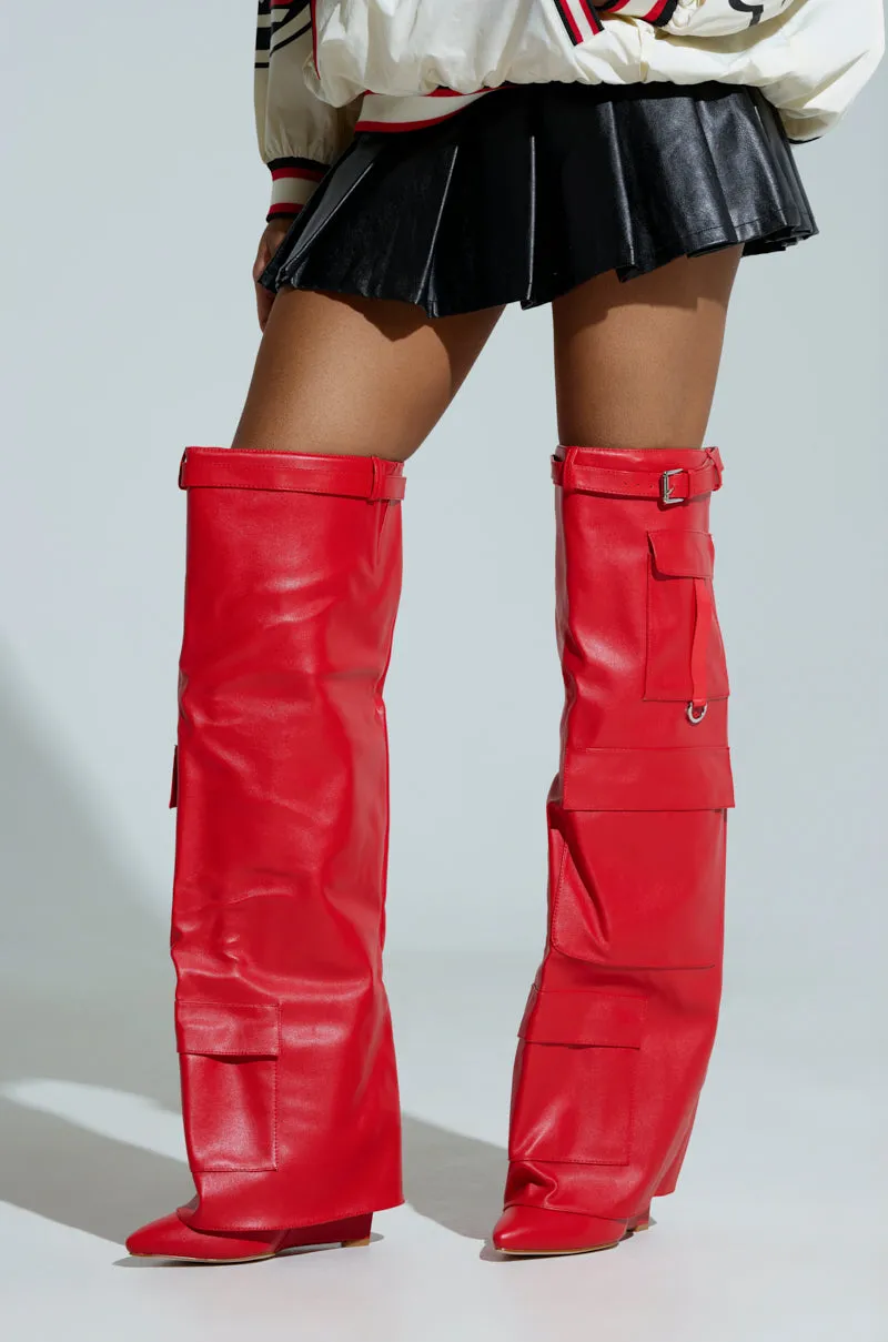AZLAEA WANG ALEXIA RED WEDGE BOOT sold by AKIRA