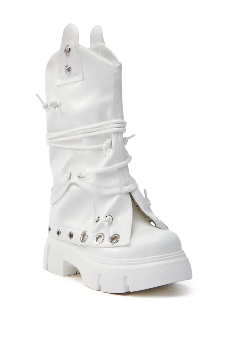 AZALEA WANG CAPIRE WHITE CINCHING COMBAT BOOTIE sold by AKIRA product image thumbnail 5