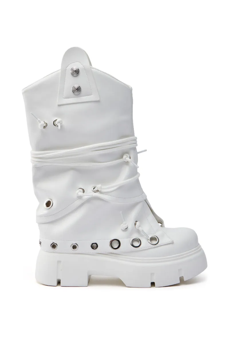 AZALEA WANG CAPIRE WHITE CINCHING COMBAT BOOTIE sold by AKIRA product image thumbnail 4