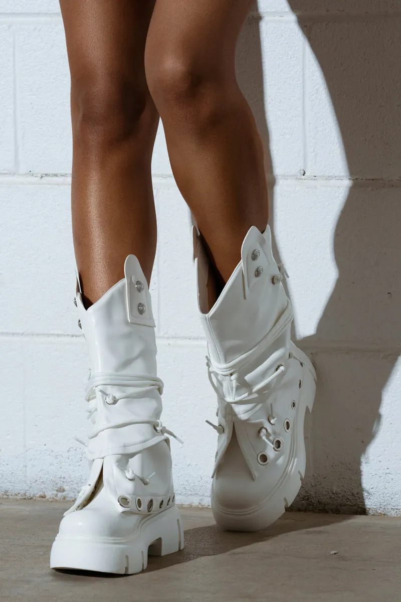 AZALEA WANG CAPIRE WHITE CINCHING COMBAT BOOTIE sold by AKIRA product image thumbnail 3