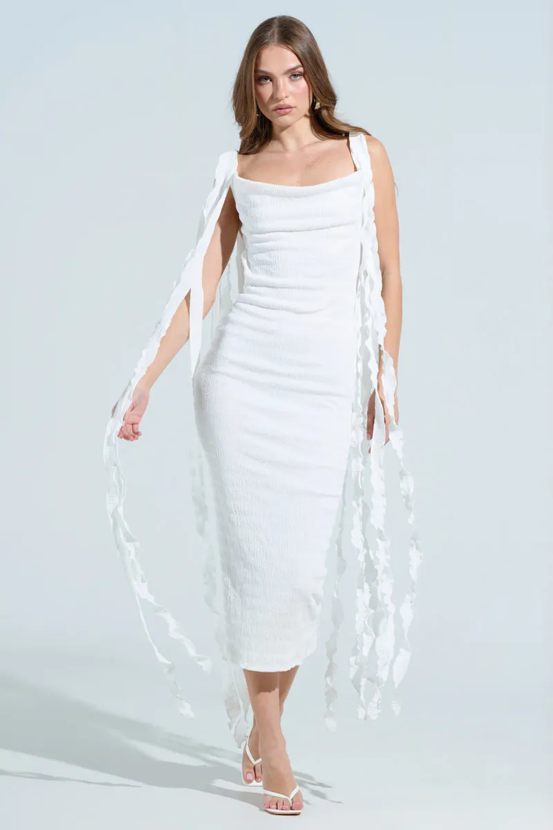 GET LIKE ME BACKLESS MIDI DRESS IN IVORY sold by AKIRA