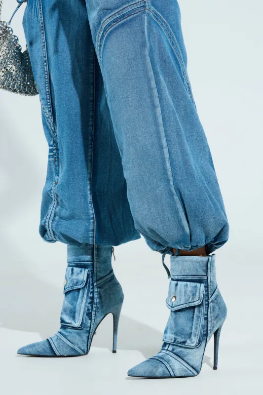 AZALEA WANG MYNAH DENIM STILETTO BOOTIE sold by AKIRA