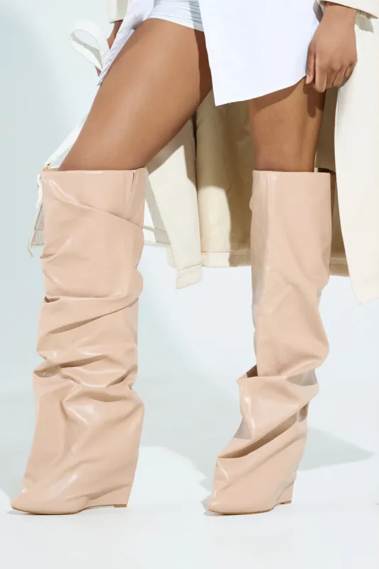 AZALEA WANG TEUILA BONE WEDGE RUCHED BOOT sold by AKIRA