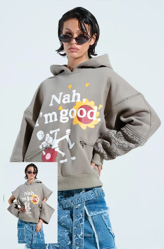 GRATEFUL OVERSIZED ZIPPER SLEEVE HOODIE sold by AKIRA