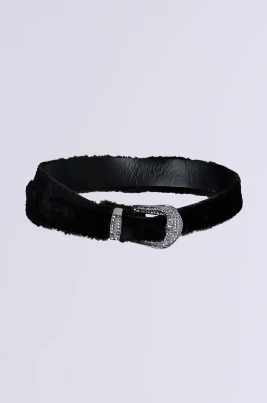 MIDNIGHT SKIES FUR BELT sold by AKIRA