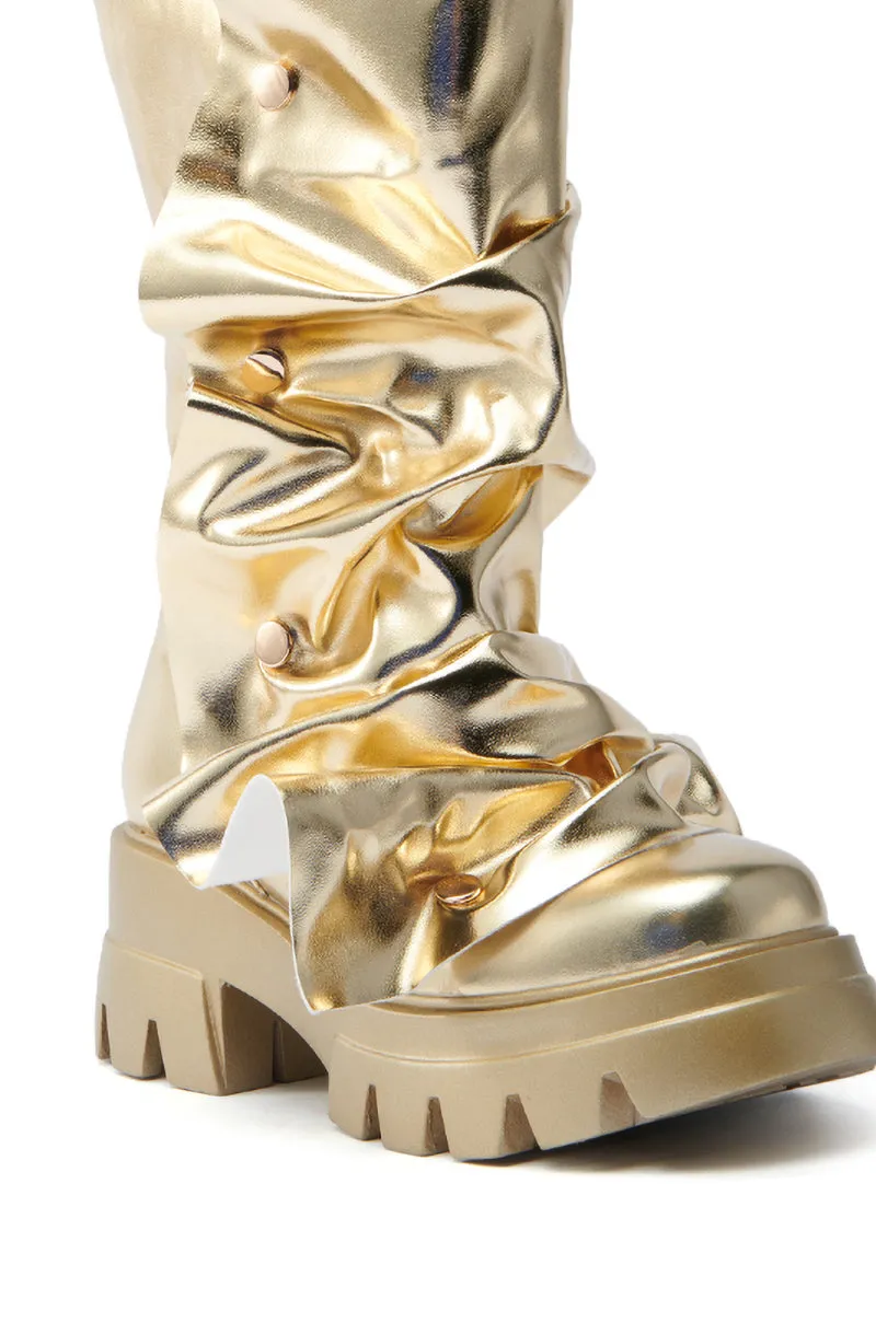 AZALEA WANG SYBEL BUTTON GOLD FLAT BOOTIE sold by AKIRA product image thumbnail 5