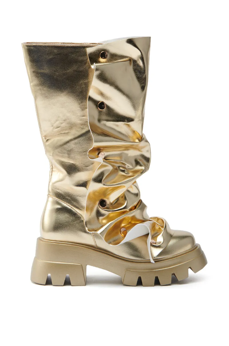 AZALEA WANG SYBEL BUTTON GOLD FLAT BOOTIE sold by AKIRA product image thumbnail 2