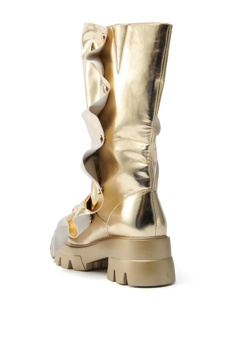 AZALEA WANG SYBEL BUTTON GOLD FLAT BOOTIE sold by AKIRA product image thumbnail 4