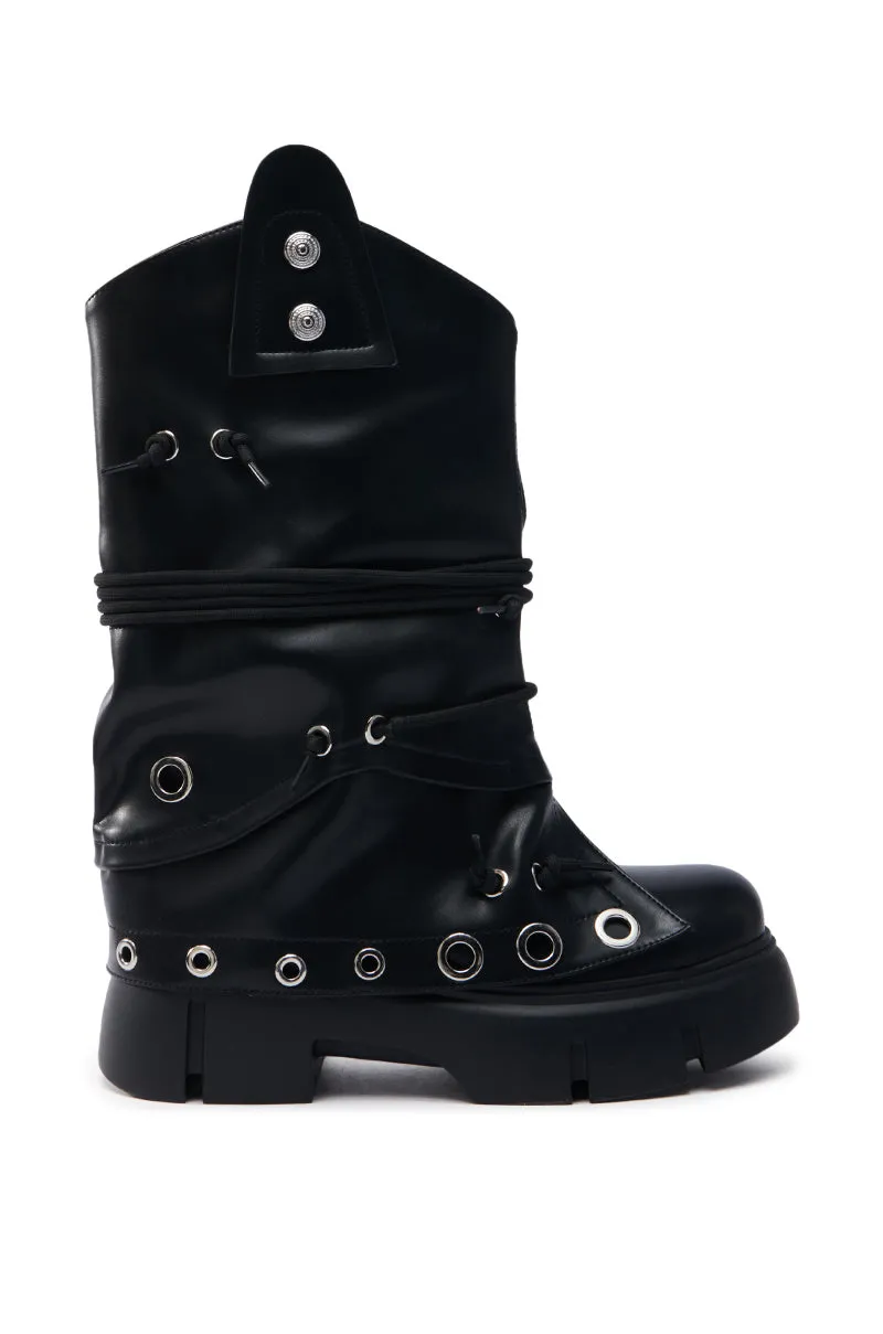 AZALEA WANG CAPIRE BLACK CINCHING COMBAT BOOTIE sold by AKIRA product image thumbnail 4