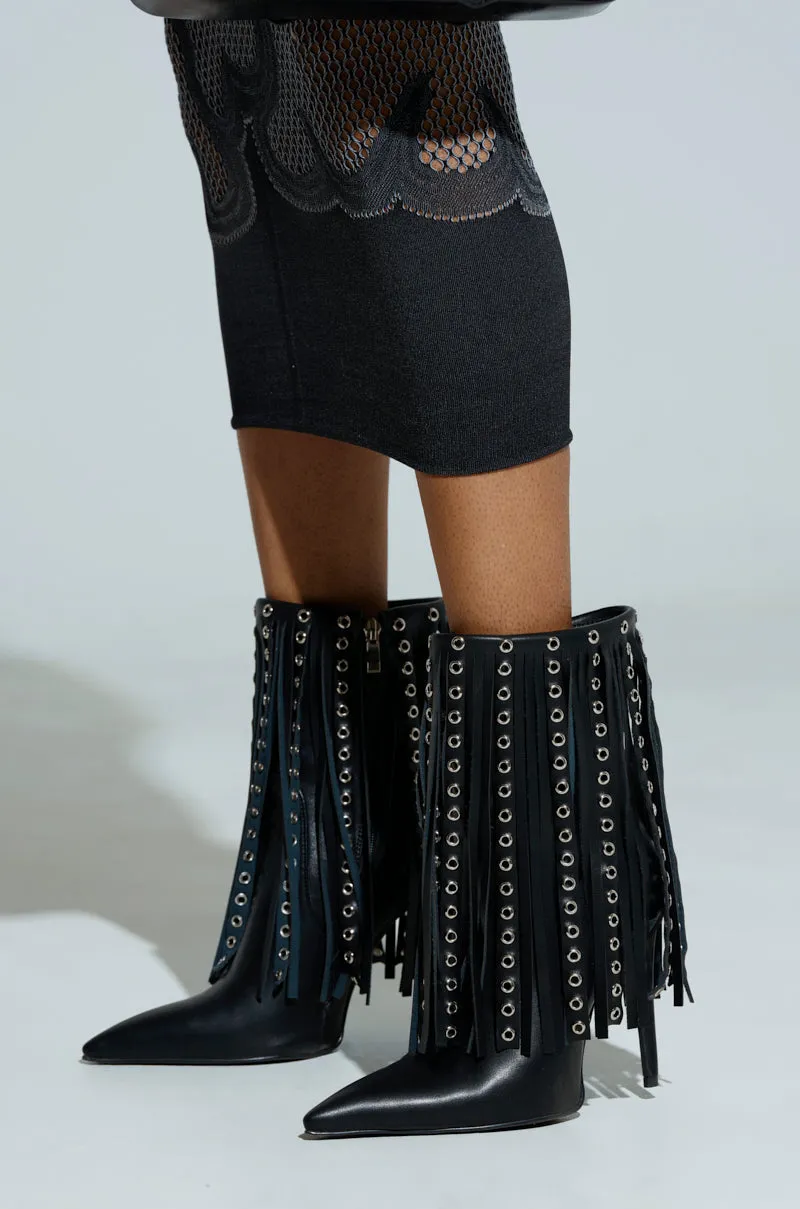 AZALEA WANG STERLING BLACK FRINGE STILETTO BOOTIE sold by AKIRA product image thumbnail 2