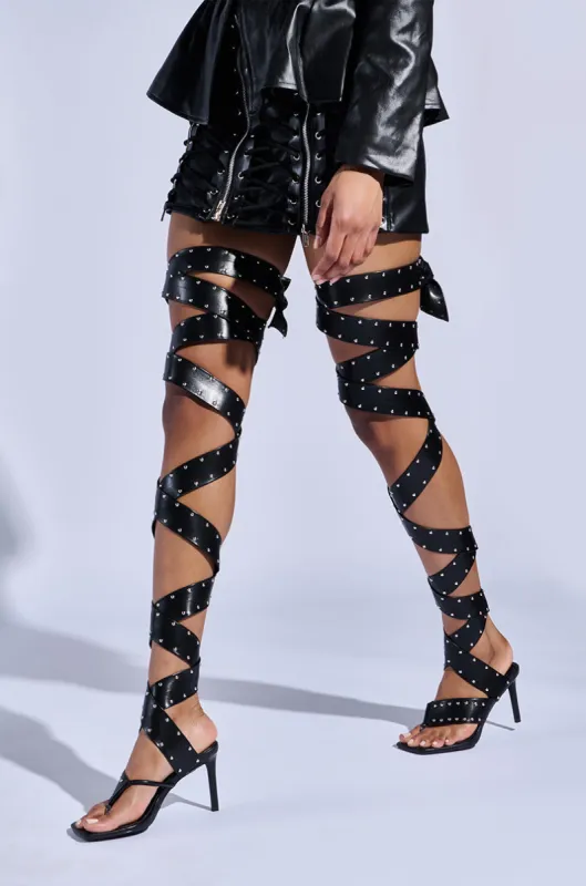 AZALEA WANG HOWLITE BLACK STUDDED STRAPPED SANDAL sold by AKIRA