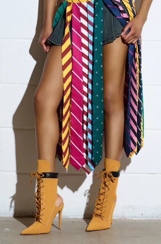 AZALEA WANG XIOMARA YELLOW LACE UP STILETTO BOOTIE sold by AKIRA