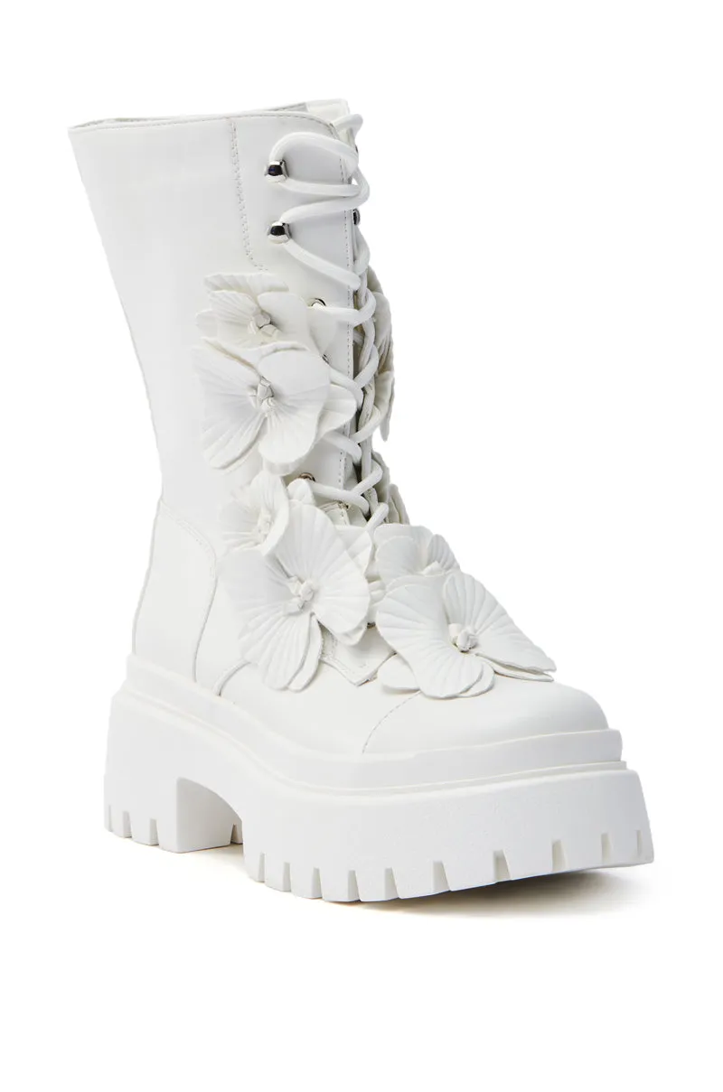 AZALEA WANG DEVOIR WHITE FLOWER EMBELLISHED COMBAT BOOTIE sold by AKIRA product image thumbnail 4