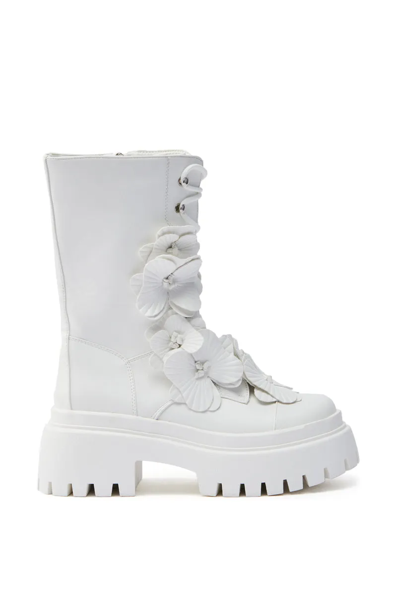 AZALEA WANG DEVOIR WHITE FLOWER EMBELLISHED COMBAT BOOTIE sold by AKIRA product image thumbnail 3