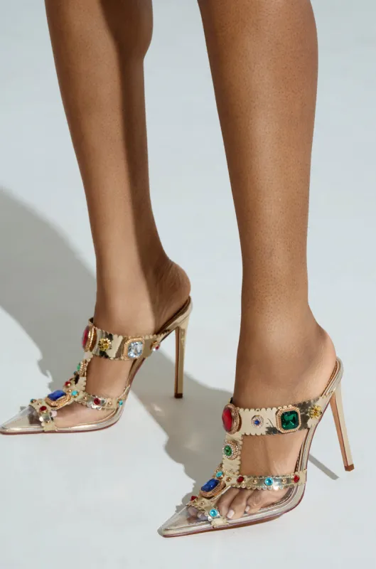 AZALEA WANG ZYA MULTI GOLD EMBELLISHED PVC PUMP sold by AKIRA