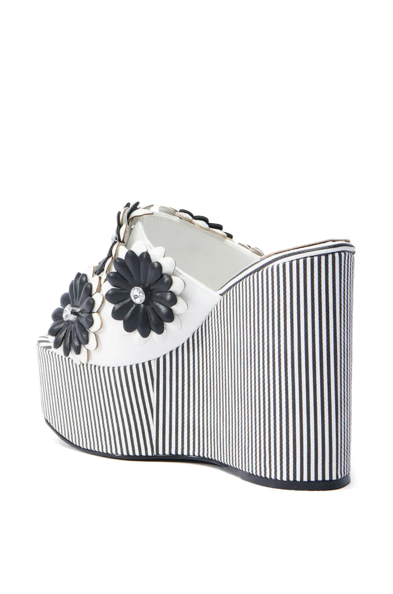 AZALEA WANG FREA WHITE AND BLACK STRIPED FLORAL WEDGE SANDAL sold by AKIRA product image thumbnail 4