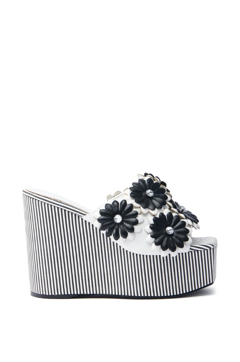 AZALEA WANG FREA WHITE AND BLACK STRIPED FLORAL WEDGE SANDAL sold by AKIRA product image thumbnail 2