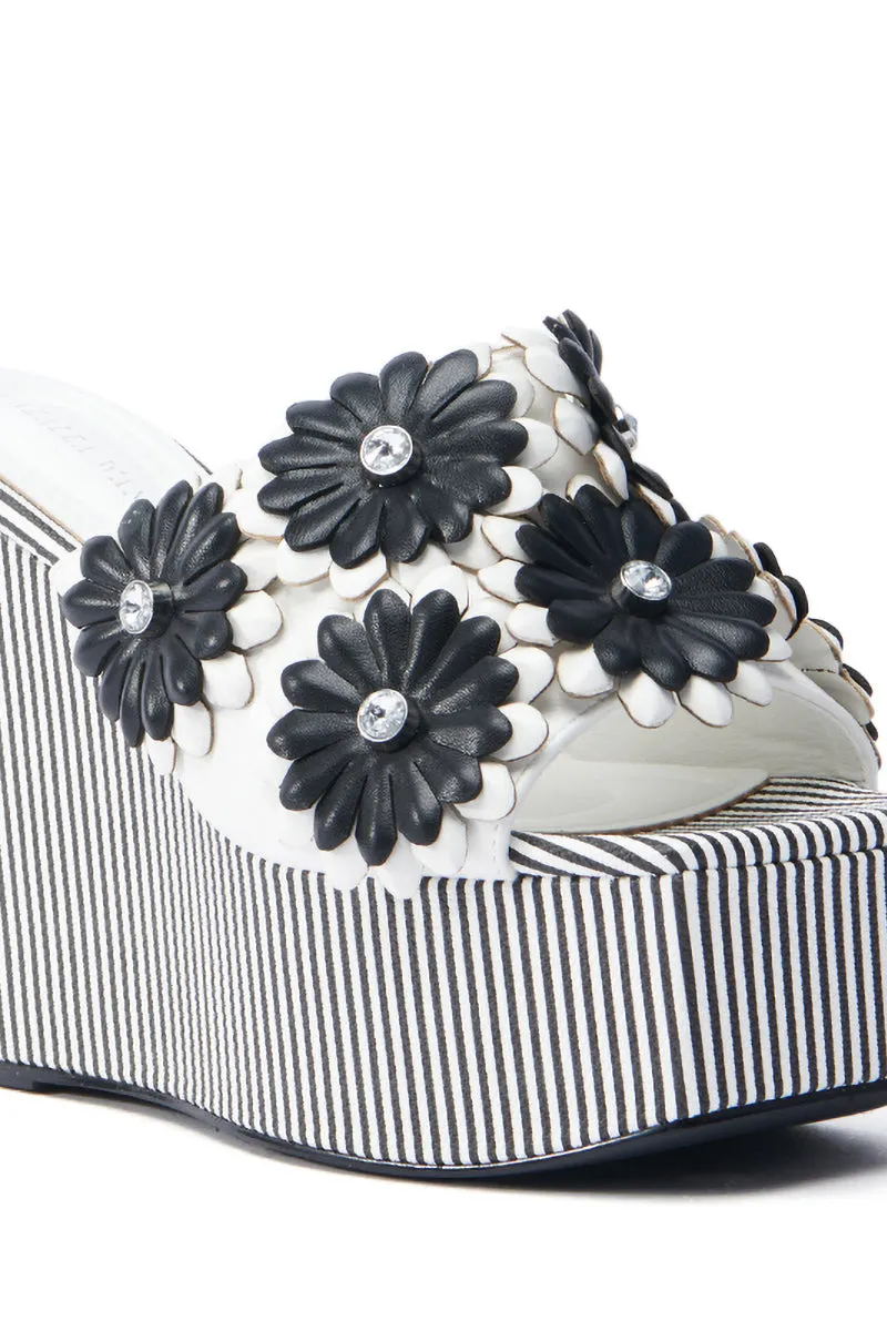 AZALEA WANG FREA WHITE AND BLACK STRIPED FLORAL WEDGE SANDAL sold by AKIRA product image thumbnail 5