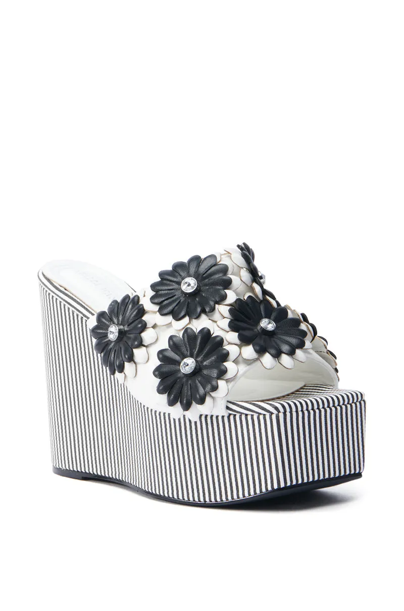 AZALEA WANG FREA WHITE AND BLACK STRIPED FLORAL WEDGE SANDAL sold by AKIRA product image thumbnail 3