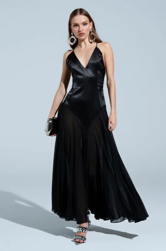 REINA SATIN MESH MAXI DRESS made by AKIRA