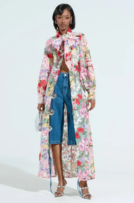 GARDEN PARTY FLORAL APPLIQUE LONG BLOUSE sold by AKIRA