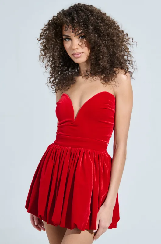 FEEL SOMETHING VELVET MINI DRESS IN RED sold by AKIRA