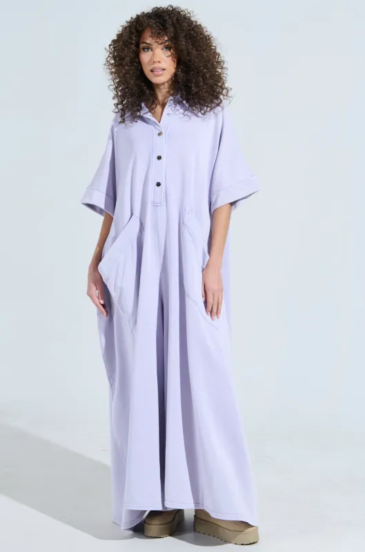 SHE'S RICH OVERSIZED JUMPSUIT IN PURPLE MINERAL WASH sold by AKIRA