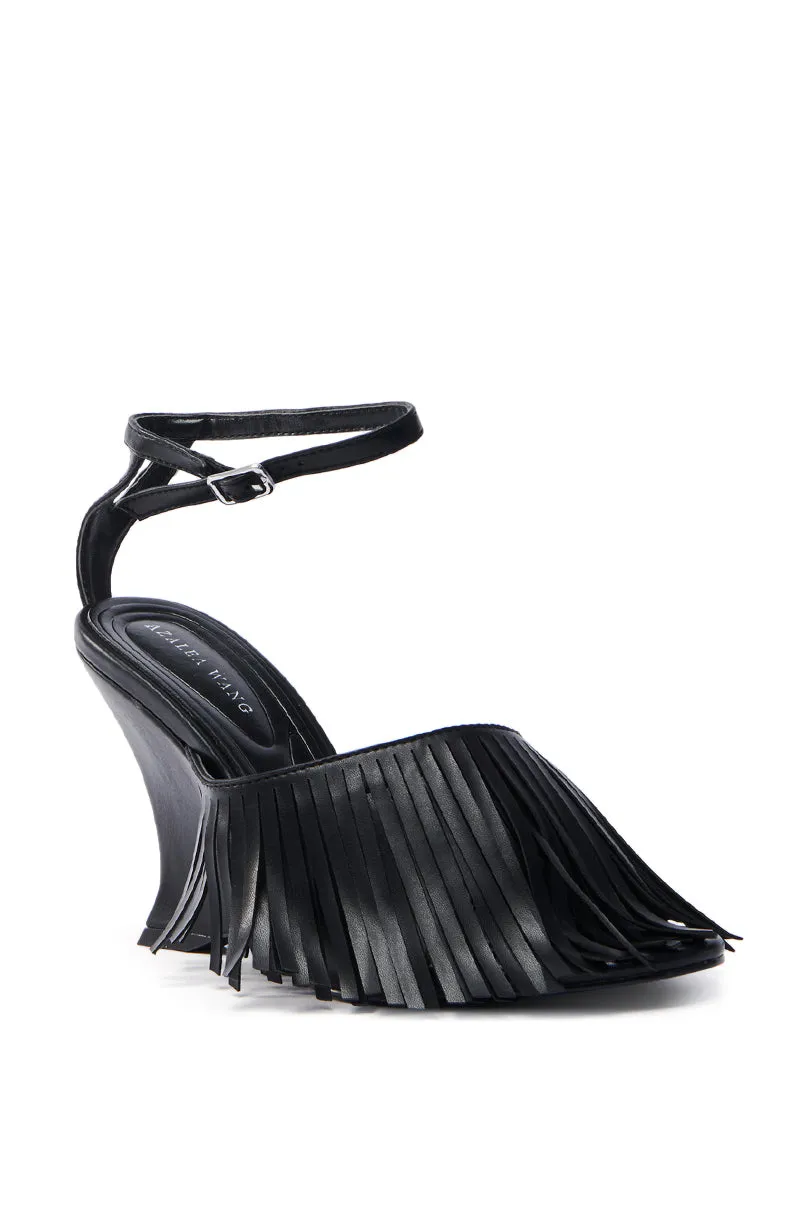 AZALEA WANG FASCIA BLACK FRINGE WEDGE SANDAL sold by AKIRA product image thumbnail 4