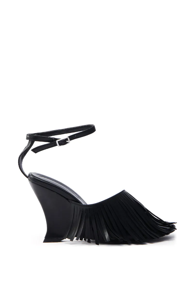 AZALEA WANG FASCIA BLACK FRINGE WEDGE SANDAL sold by AKIRA product image thumbnail 3