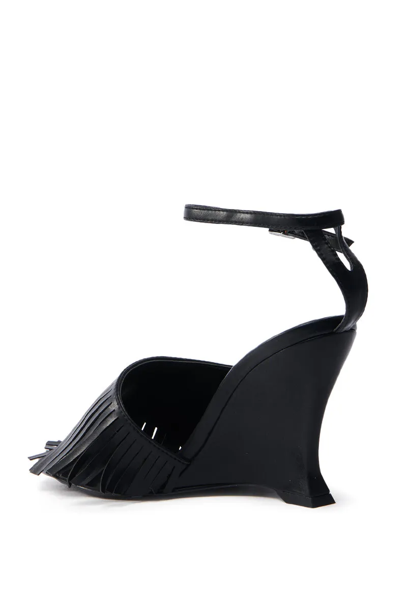 AZALEA WANG FASCIA BLACK FRINGE WEDGE SANDAL sold by AKIRA product image thumbnail 5