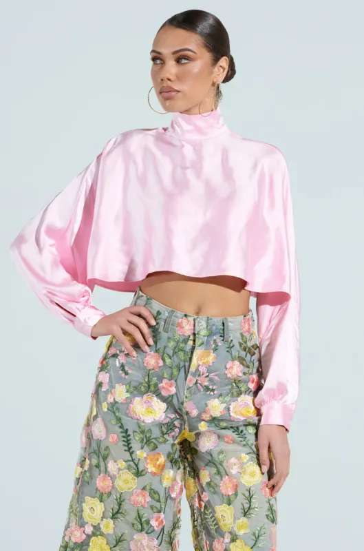 TALIA SATIN MOCK NECK BLOUSE sold by AKIRA